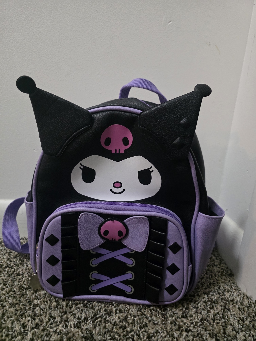 Kuromi-Inspired Black & Lavender Mini Backpack